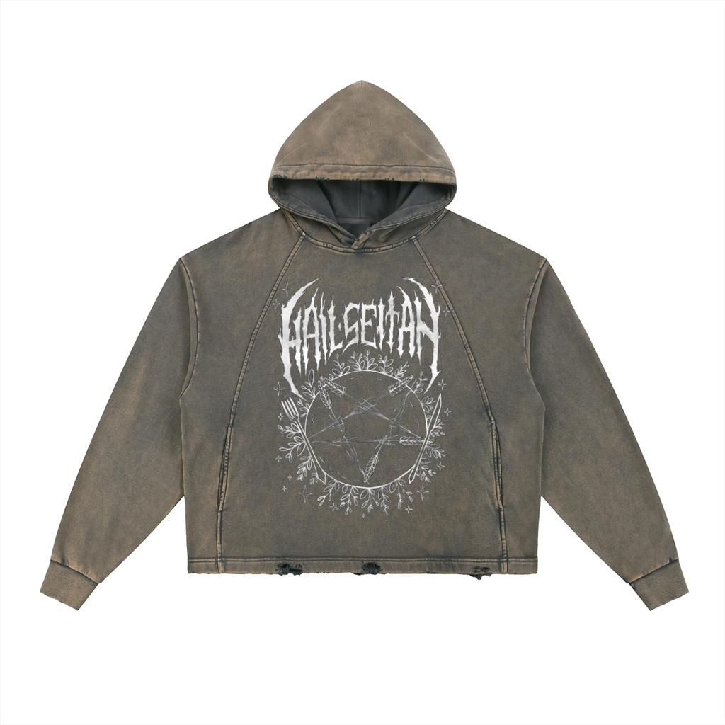 Vintage Washed Frayed-Hem Hoodie