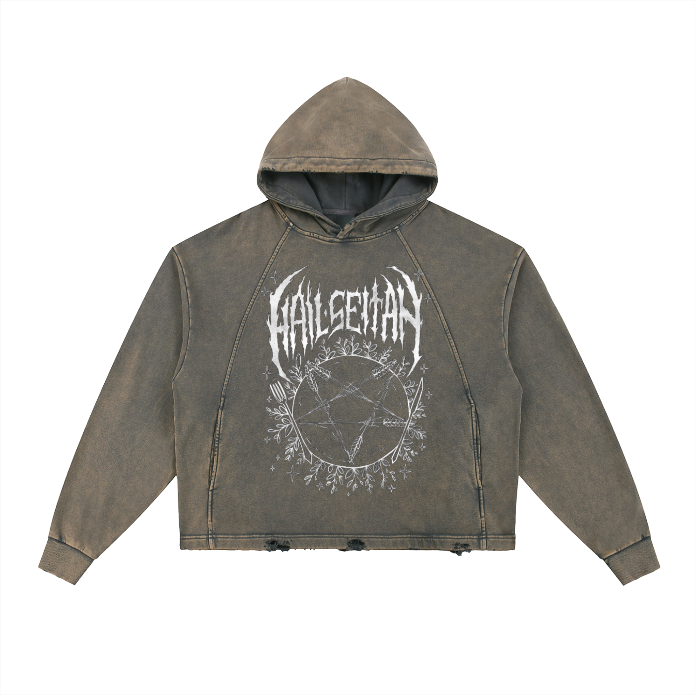 Vintage Washed Frayed-Hem Hoodie