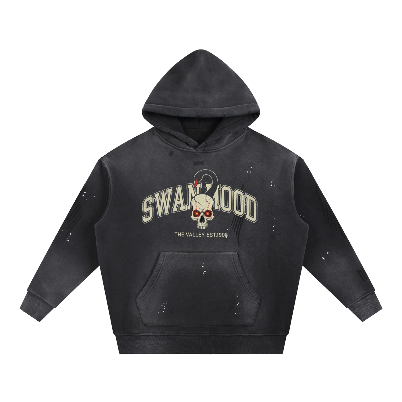 Vintage Washed Frayed Fleece Hoodie