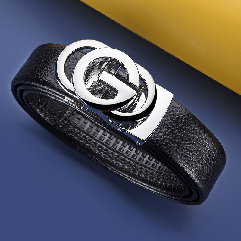 Mens Embossed Hollow-out Genuine Leather Belt