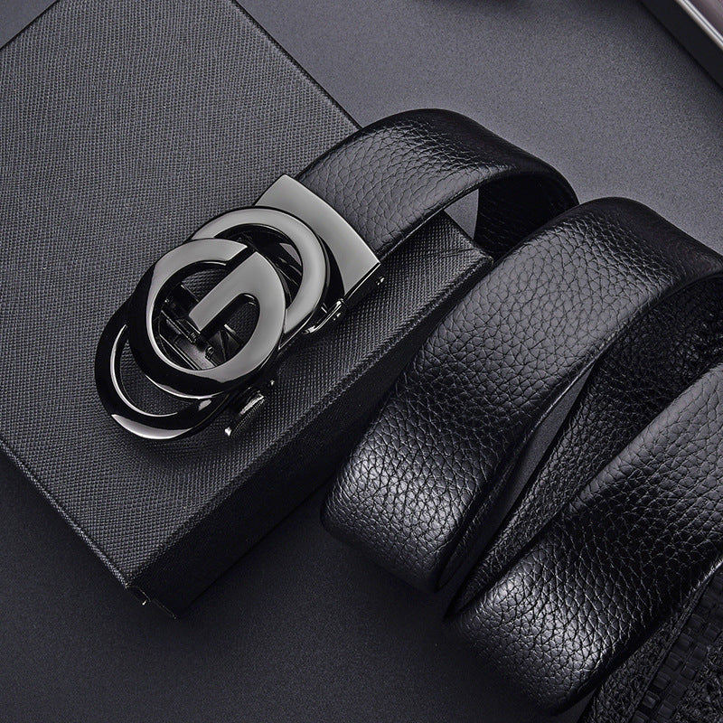 Mens Embossed Hollow-out Genuine Leather Belt