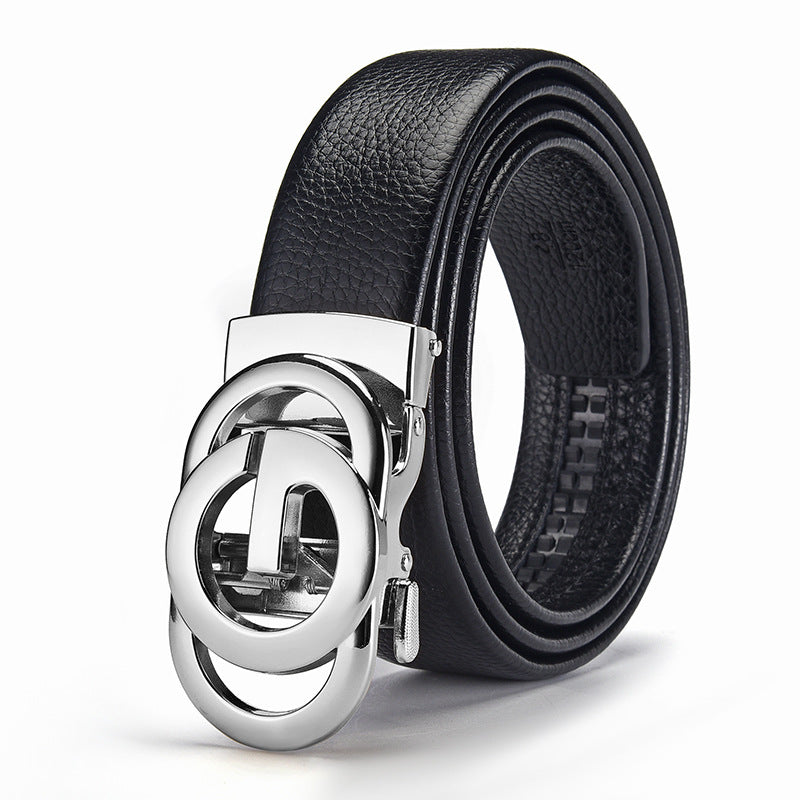 Mens Embossed Hollow-out Genuine Leather Belt
