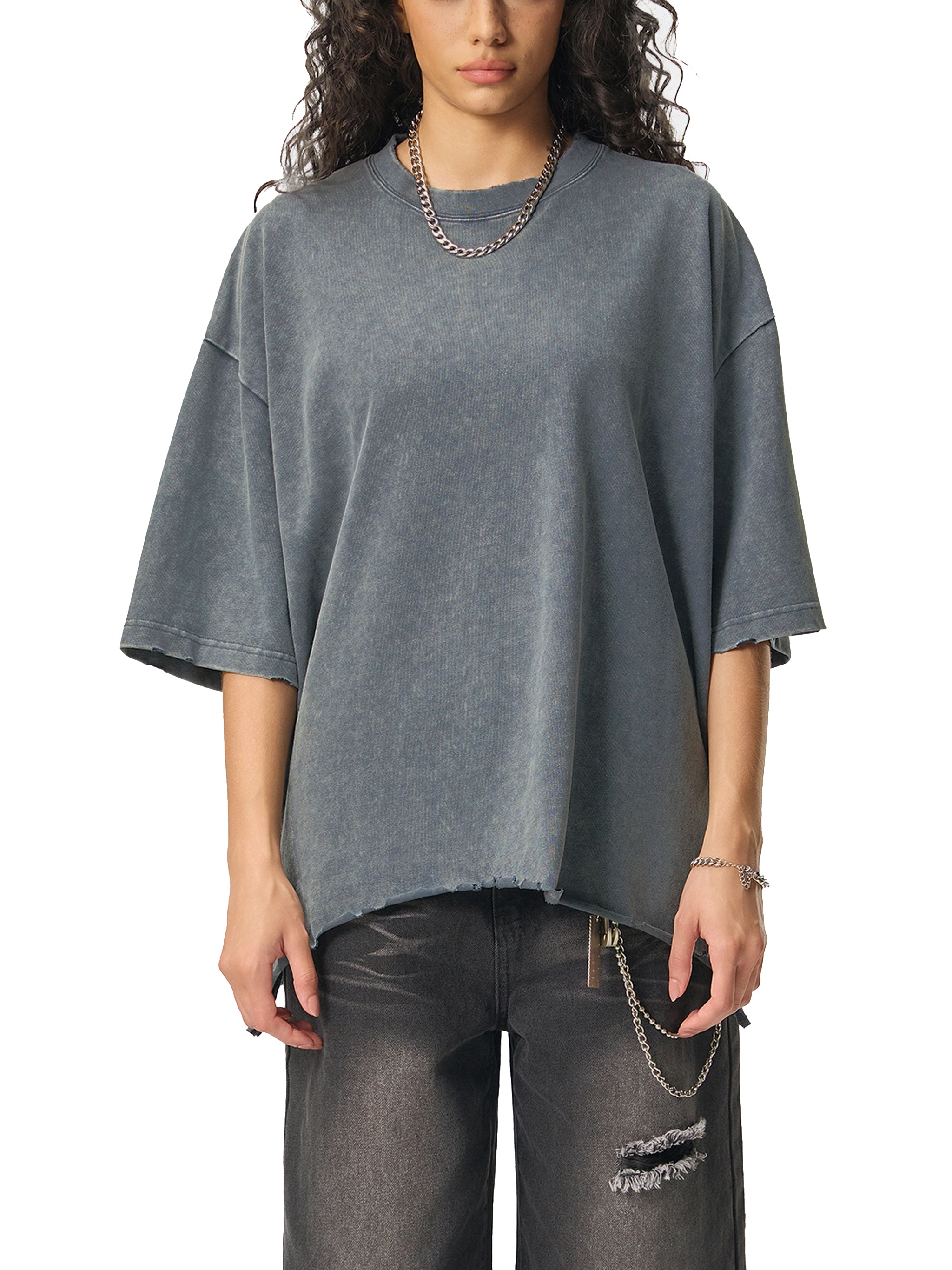 Snow Wash Raw-Hem Boxy T-shirt